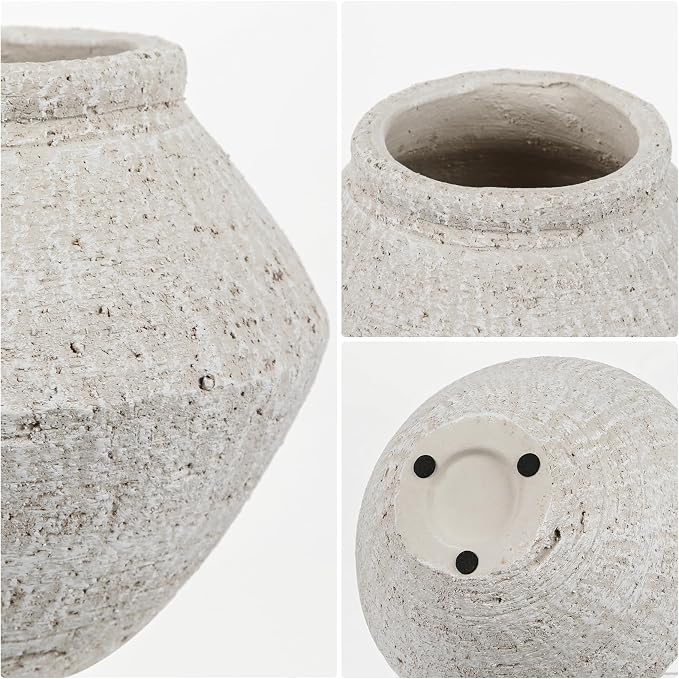 Briful Rustic Ceramic Vase 6'' Decorative Farmhouse Table Vase, Off White | Weathered Light Clay Urn Pottery for Shelf Decor, Entryway Console, Bathroom Vanity, Coffee Table Centerpiece, Faux Floral