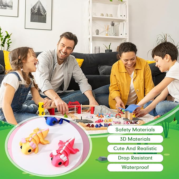Honoson 12 Pcs 3D Printed Fidget Toy 3D Printed Axolotl Small Animal Toy Flexible Cute Articulating Pet Stress Relief Fidget Toys for Play and Display(5cm)