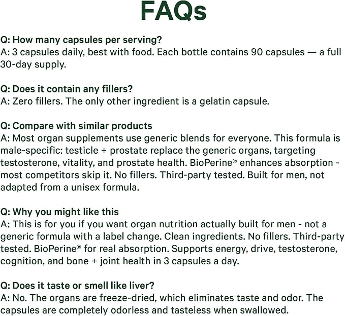 Pink Stork Men's Beef Organ Complex | Grass-Fed, Grass-Finished Beef Liver, Testicle, Prostate + Bone Marrow | Supports Energy, Vitality + Men's Health | Bioavailable Superfoods | 30 Servings