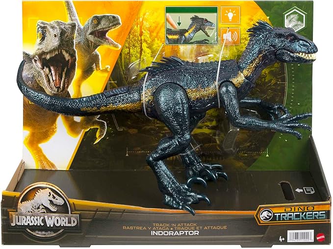 Mattel Jurassic World Dinosaur Figure Indoraptor Track N Attack with Tracking Gear & 3 Attack Features, Toy Gift with Physical & Digital Play