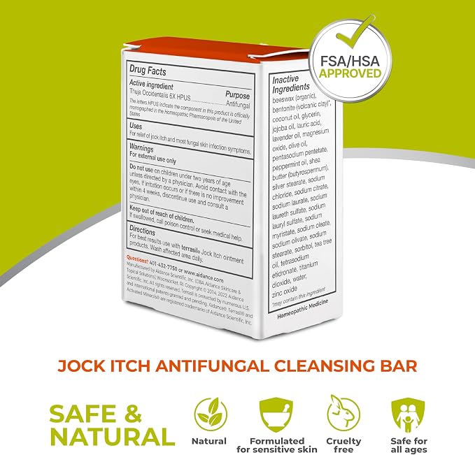 terrasil Antifungal Jock Itch Soap 3-Pack, 75gm Bars | Fast Relief from Jock Itch Burning & Itchy Skin for Men & Women. All-Natural Moisturizing Ingredients. Dermatologist Tested
