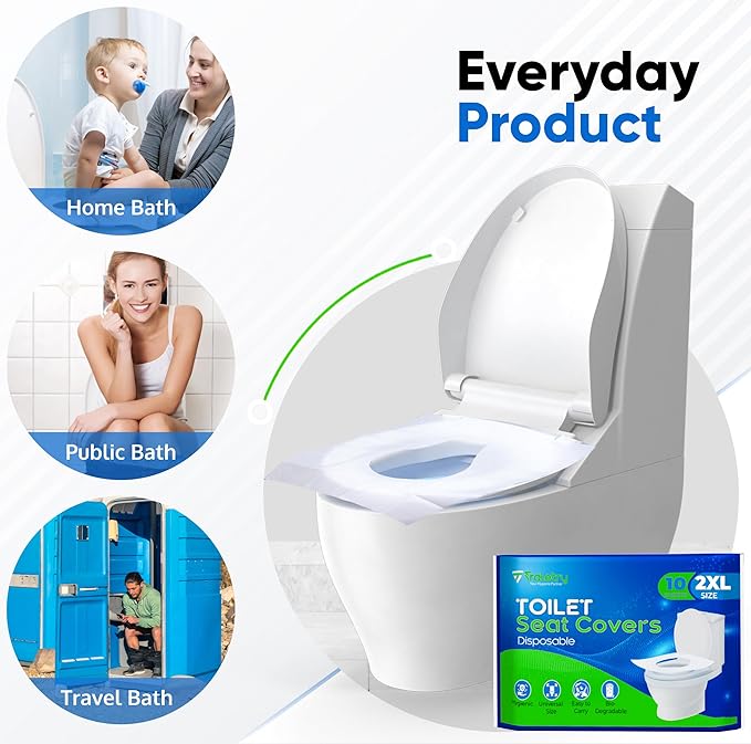 Toilet Seat Covers Disposable Flushable Travel Pack of 50, 2XL Biodegradable Paper Toilet Seat Covers for Adults & Kids, Public Restroom, Airplane & Camping Travel Essentials