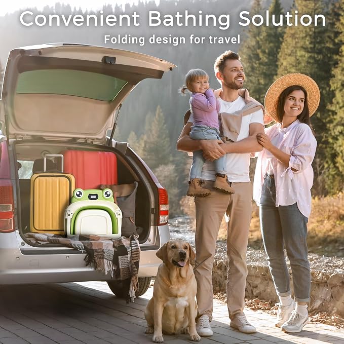 BUNWAG Baby Bathtub, Collapsible Newborn Bathtub for Infant to Toddler with Soft Cushion and Thermometer,Portable Travel Newborn Tub with No-Slip Feet, Baby Shower Gifts, 0-12 Months Baby Bath, Green