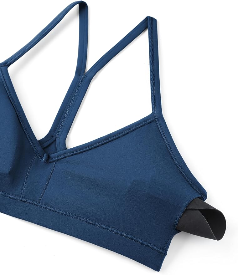 CRZ YOGA Butterluxe Ruched Sports Bras for Women - V Neck Spaghetti Thin Strap Y Back Wireless Padded Yoga Crop Top