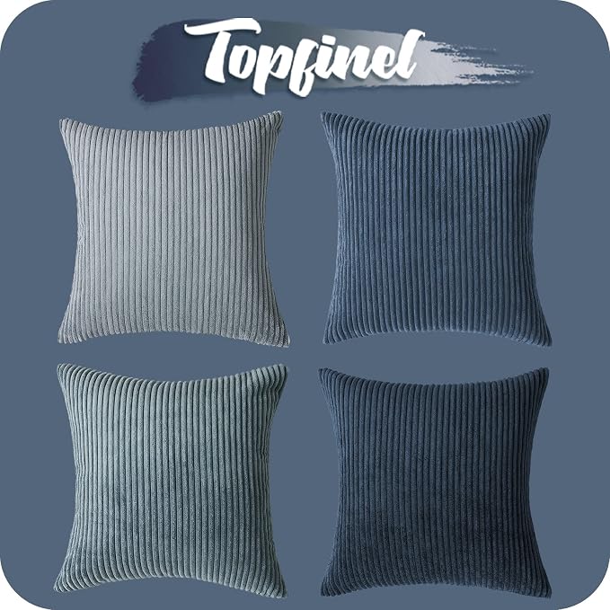 Topfinel Navy Blue Euro Shams Decorative Throw Pillow Covers 26x26 Inch Set of 4,Soft Corduroy Striped Gradient Color Large Cushion Cover for Beach,Patio,Balcony,Living Room,Summer Home Decor