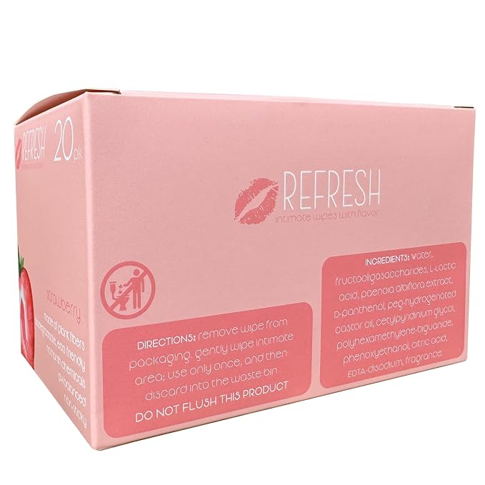 Flavored Feminine Wipes for Women - 20 Count -, Individually Wrapped - pH Balanced Flavored Intimate Wipes - (Strawberry)