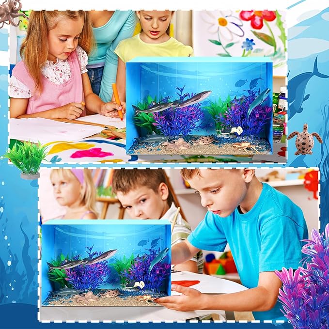 23 Pcs Ocean Diorama Kit Under The Sea Animal Figure Toys Realistic Ocean Animal Figurines Toy Including Shark, Whale, Corals Artificial Coral Seagrass with a Gift Box for Birthday Party Decorations