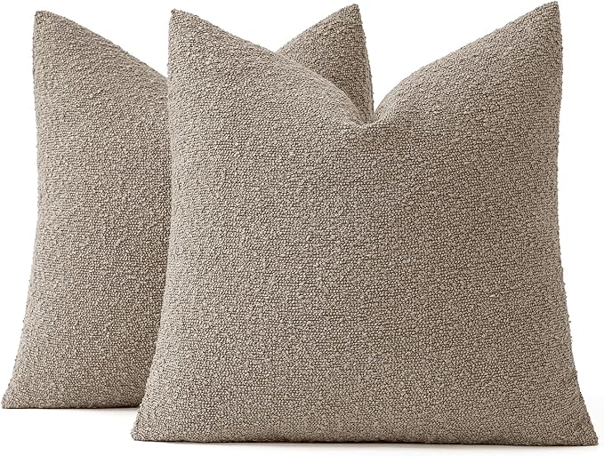 MIULEE 22x22 Decorative Euro Sham Boucle Couch Pillow Covers Light Taupe | Set of 2 Textured Neutral Throw Pillow Covers, Accent Solid Pillowcases, Sofa Living Room Home Decor