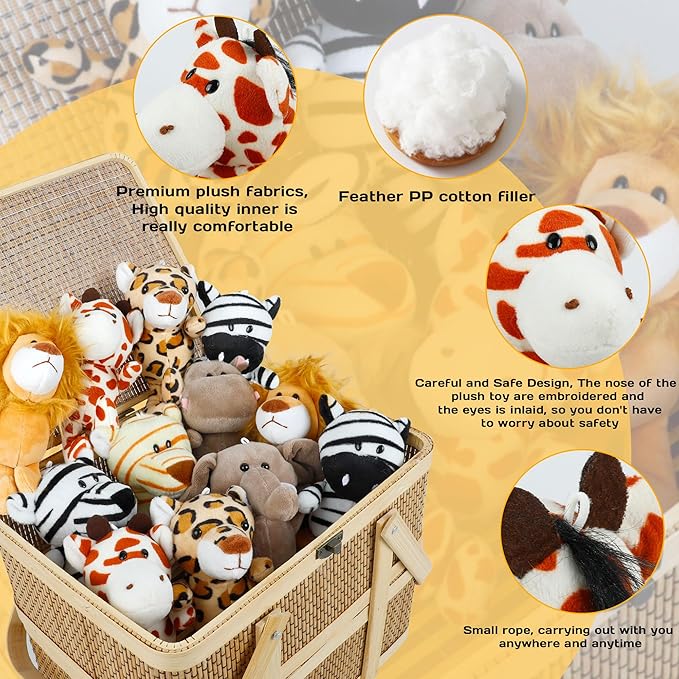Small Stuffed Animals Bulk, 12 Pieces Cute Plushies, 6 Inch Mini Forest Animal Plush Toys, Treasure Box Toys for Classroom, Party Favors for Kids, Baby Shower Decorations