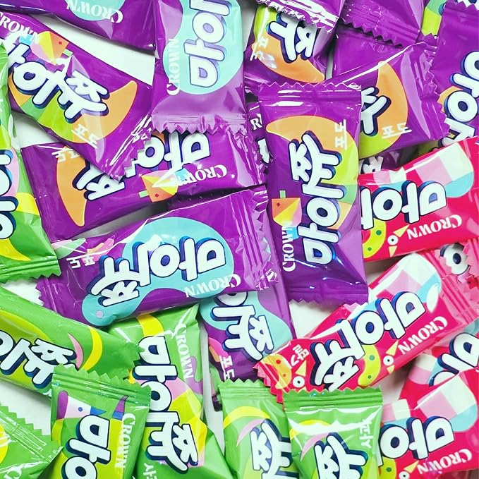 K-Food Crown MyChew Chewy Candy Variety Pack - Strawberry, Apple, Grape (3 x 72g Bags) | Authentic Korean Fruit Gummy Snack Bundle