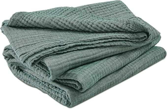 EMME Cotton Muslin Queen Blanket Bed Layering Bedspread Coverlet Breathable Gauze Soft Lightweight Blankets (Heather Forest Green, 90"x90")