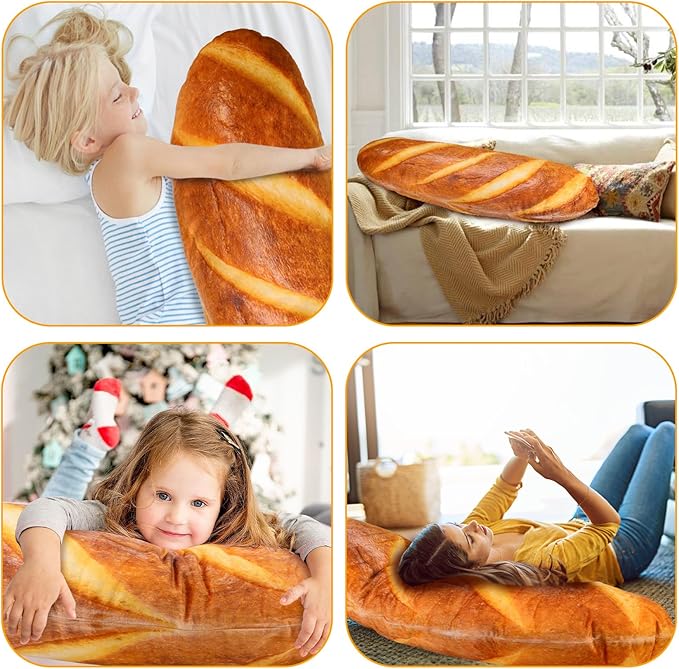48" Bread Pillow Giant Bread Plush Pillow 3D Simulation Baguette Pillow Funny Body Pillow Food Plush Christmas Stuffed Toys for Girls Boys
