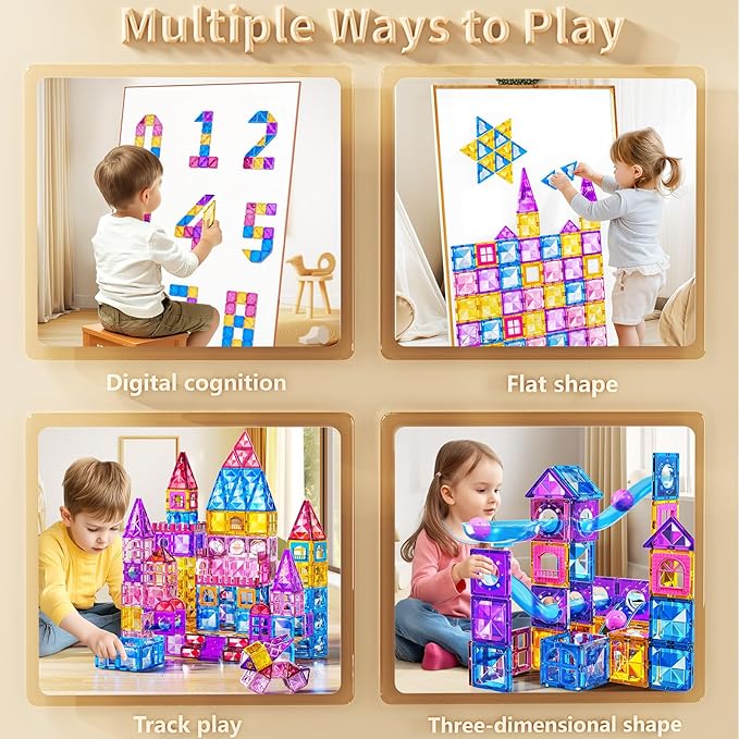 Magnetic Tiles Educational Toys, 50PCS Magnetic Blocks Building Set with Marbles Run for Kids Ages 4-8, Magnet Tiles STEM Learning & Sensory Toys for Girls Boys Perfect Preschool Toy for Toddlers 3-5