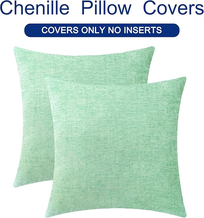 CaliTime Decorative Couch Throw Pillow Covers 18 X 18 Inches Grey Green | Pack of 2, Cozy Chenille Cushion Cases for Sofa Bed Living Room Farmhouse Home