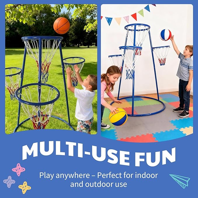 Garvee 4 Hoop Basketball Set for Toddlers, Indoor & Outdoor Play, Preschool Toy for Ages 3+, Includes 4 Basketballs and Air Pump, Fun Basketball Game for Kids