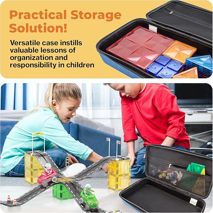PicassoTiles Magnetic Tile Storage Case 16.5x7.5x3.5in Travel Carry Bag with Handle Water Resistant Organizer Compatible with Magnet Building Block Sets STEM Educational Accessories Oxford Cloth PTA10