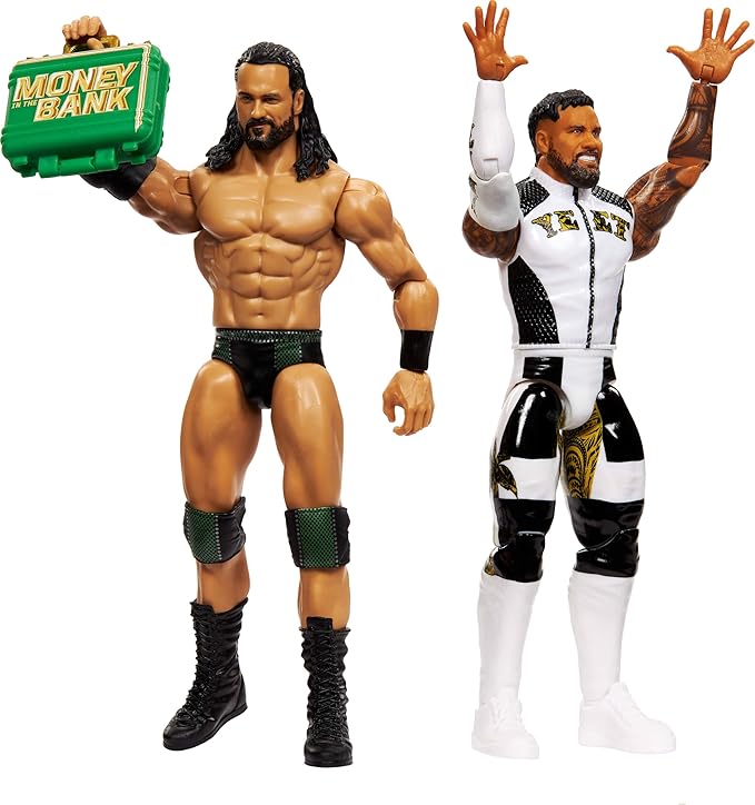 Mattel WWE Main Event Showdown Action Figures 2-Pack with Accessory, Series #23 Jey USO vs Drew McIntyre Collectible Set, 6-inch
