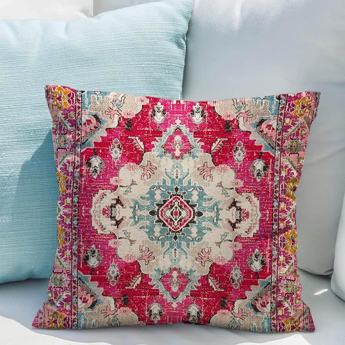 Snycler Boho Throw Pillow Covers 18x18 inch Set of 2 Boho Rug Carpet Double Sided Pattern Cotton Soft Pillow Case Cushion Cover Pillowcase for Couch Sofa Bed Decorative (Red)