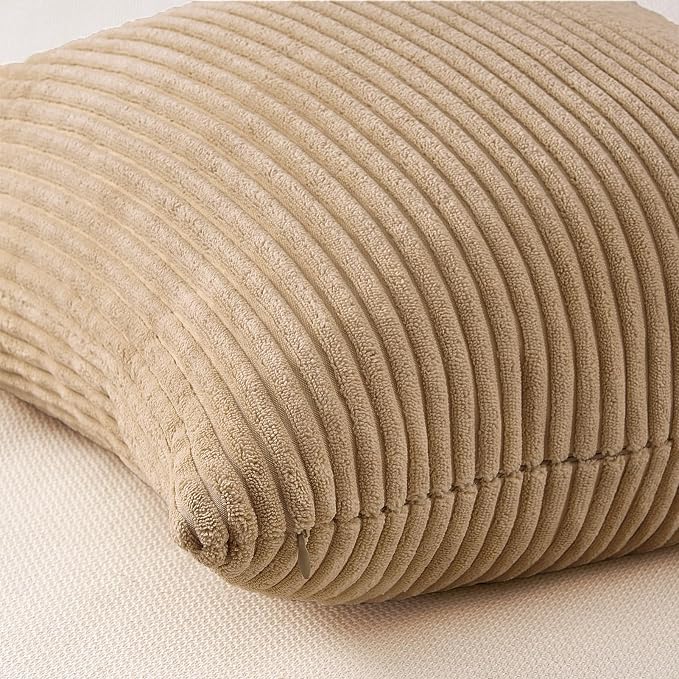 Topfinel Beige Brown Gradient Farmhouse Pillow Case 24x24 Decorative Pillow Covers Set of 4 Rustic Modern Soft Corduroy Striped Cushion Covers for Sofa Couch Living Room Bedroom