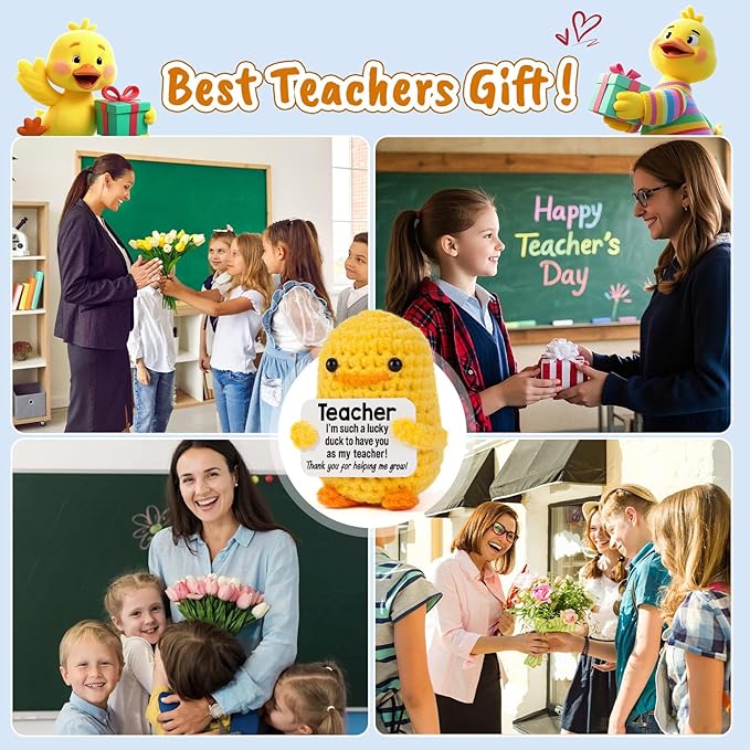 MBL Teacher Appreciation Gifts for Women - Thank You for Helping Me Grow, Handmade Crochet Duck Christmas Stocking Stuffers Xmas for Women Teachers Day, End of Year, Last Day of School