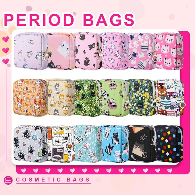 Likesing Period Bag Pouch, Canvas Sanitary Napkin Storage Bag for Girls Womens, Portable Sanitary Napkin Period Pad Pouch for Purse, Small Make Up Pouches(N0469)