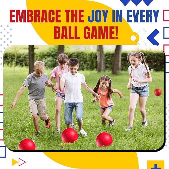 PlayBolt Playground Balls Bulk - 8.5 Inch Red Rubber Kickball Bouncy Inflatable Balls for Kids & Adults, Indoor & Outdoor Games, Kickballs, Dodgeball, Four Square, and More, (12-Pack)