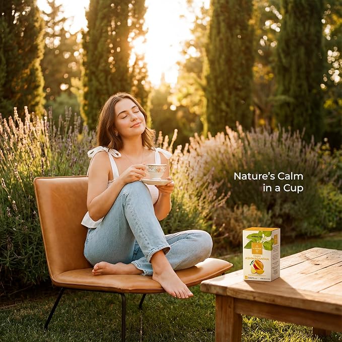 Life Plus Style Gourmet La Granja Mango Ashwagandha Herbal Tea 25 Individually Wrapped Tea Bags Chamomile Hibiscus Ginger & Ashwagandha Blend Caffeine Free Fruity Herbal Infusion Natural Tea Gift for Women & Tea Lovers