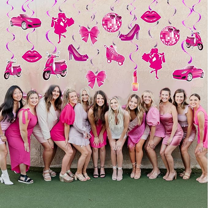 Pink Party Decorations - Hot Pink Girls Hanging Bachelorette Party Decoration - Princess Birthday Supplies for Girls Doll Theme Party Cowgirl Decor