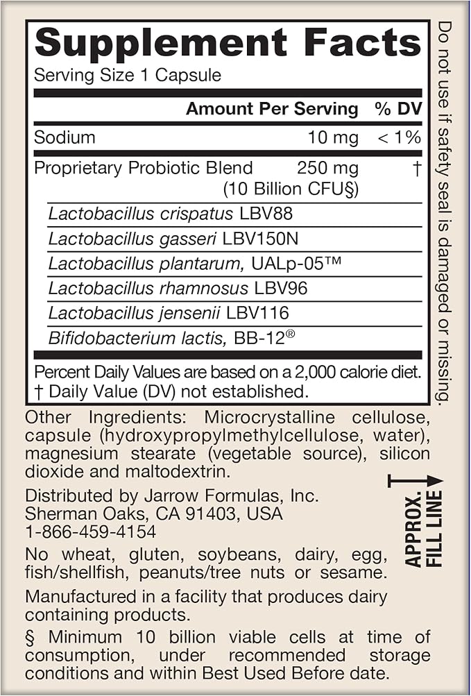 Jarrow Formulas Fem-Dophilus Advanced Vaginal & Digestive Probiotics 10 Billion CFU with 6 Science Backed Strains, for Vaginal, Urinary Tract, Digestive & Immune Support, 30 Capsules, Shelf-Stable