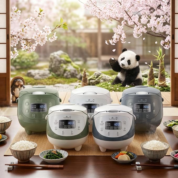 Yum Asia Panda Mini Rice Cooker With Ninja Ceramic Bowl and Advanced Fuzzy Logic (3.5 cup, 0.63 litre) 4 Rice Cooking Functions, 4 Multicooker functions, Digital LED display - 120V