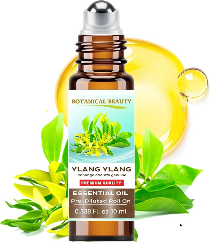 Botanical Beauty YLANG YLANG ESSENTIAL OIL Roll On 0.33 Fl Oz 10 ml for Calming, Relaxing, Stress, Better Sleep in 100% Pure Organic MCT Coconut Oil. for Skin, Hair, Aromatherapy, Travel.