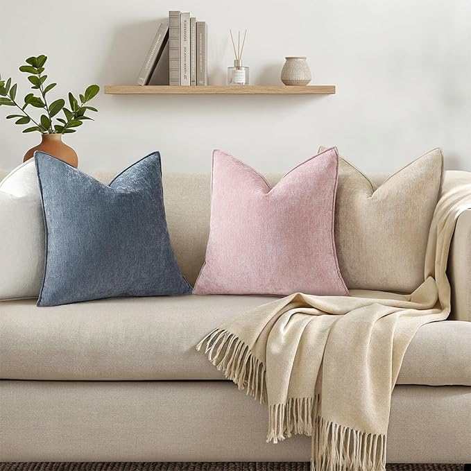 decorUhome Chenille Dark Grey Velvet Throw Pillow Covers 22x22 Set of 2 | Fall Soft Euro Sham Couch Decorative Modern Farmhouse Pillow Cases with Elegant Design for Sofa Bed Living Room Home Decor