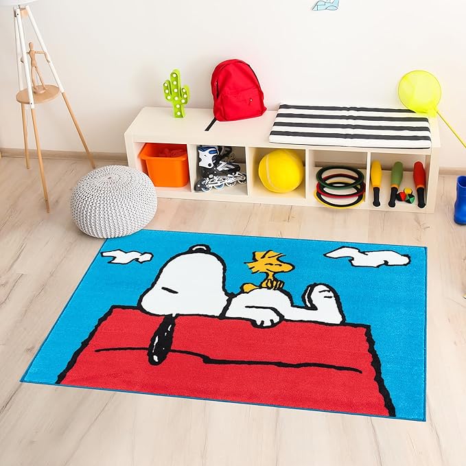 Gertmenian Peanuts Indoor Area Rug - 3x5 Small, Non-Slip, Ideal for Children in Bedroom, Game Room, Classroom, Nursery or Play Area - Snoopy, Blue/White, 28025