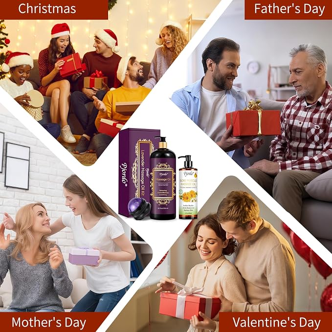 Pjordo Massage Oil for Massage Therapy, Lavender Massage Oils for Relaxation, Sore Muscle Arnica Oil with Massage Roller Ball, Calming, Moisturizing, Soothes Muscles, Spa Gift Set for Him Her