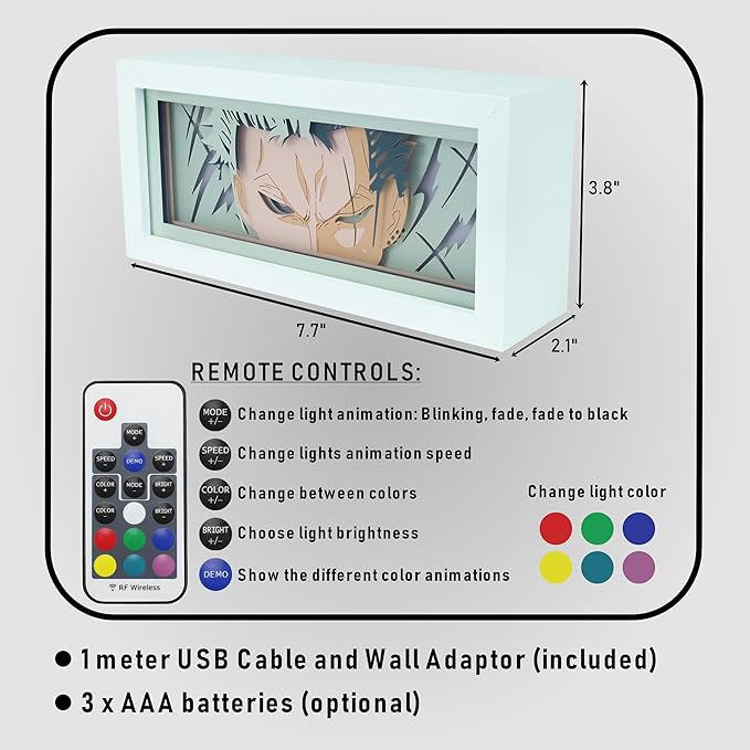 Anime LED Light Box, Manga Shadow Box Frame, Paper Cut, Table Lamp for Anime Enthusiasts, RGB Multi Color, Night Light for Room Decor, Unique Anime Desk Decor (Zore)