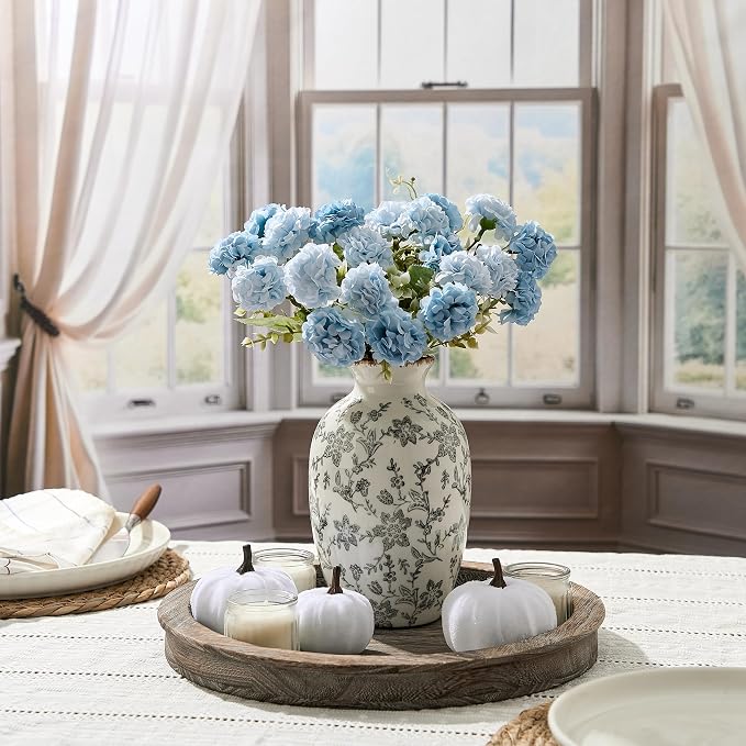 Gray Vintage Chinoiserie Floral Vase, 7.95" Decorative Flower Vase, Modern Farmhouse Ceramic Vase for Home Decor, Living Room, Bookshelf, Office, Entryway, Garden, Chinoiserie Decor, Tuscan Decor