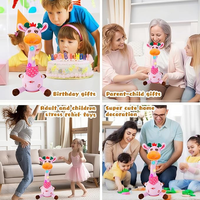 Dancing Talking Singing Giraffe Baby Toy, Tummy Time Toy Giraffe Stuffed Animal with Volume Adjustment, Singing 10 Children's Songs Light Up Toys, Repeating What You Say (Cute Purple)