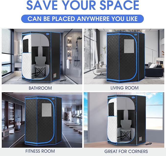 Portable Full Size Infrared Sauna for Home,Pentagonal Size Far Infrared Sauna,One Person Sauna Tent with Heating Foot Pad, Portable Chair, (L38 x W38 x H63, Black)