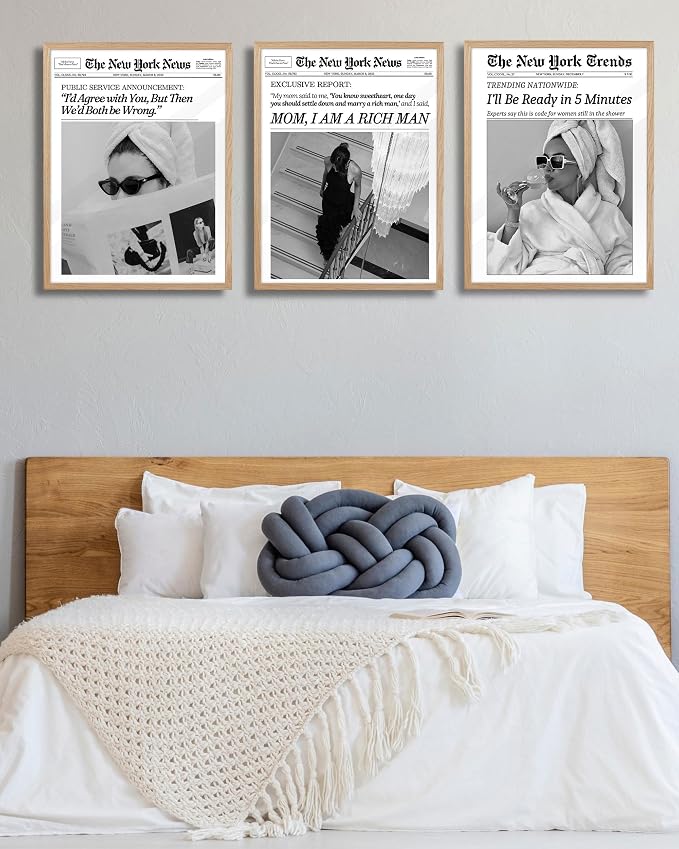 EcoHest 16x20 in I'll Be Ready in 5 Minutes Newspaper Framed Wall Art | Solid Oak Wood Frame with Canvas Wall Art, Feminist Newspaper Wall Decor for Bathroom, Bedroom, Apartment, Dorm Room, 1Pack