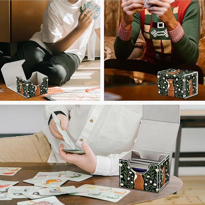 DEGDFSGR Card Game Storage Box for TCG MTG Commander Deck Box Organizer Trading Card Case Storage Box Magnetic Closure Creative Pattern Up to 200 Cards, The Fox is on The Grass