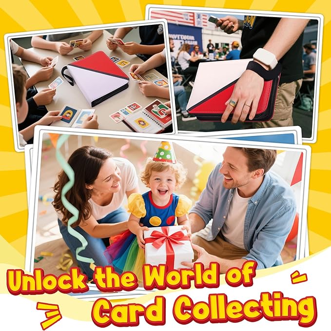 9 Pocket Card Binder with Zipper (900 Cards), Premium PU Holder, Double-Sided Display. Includes 5 Hard Plastic Sleeves for Game Cards and Sports Cards