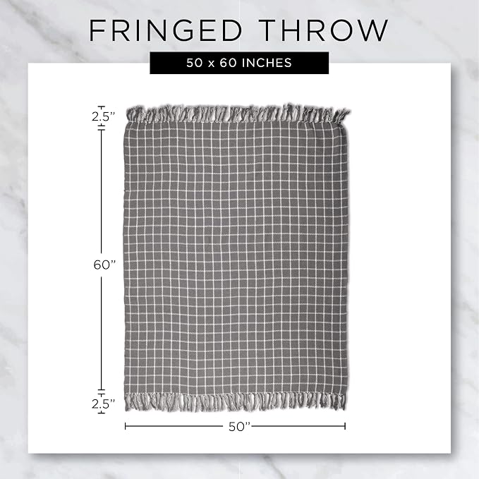 DII Rustic Farmhouse Double Diamond Woven Throw, 50x60, Stone