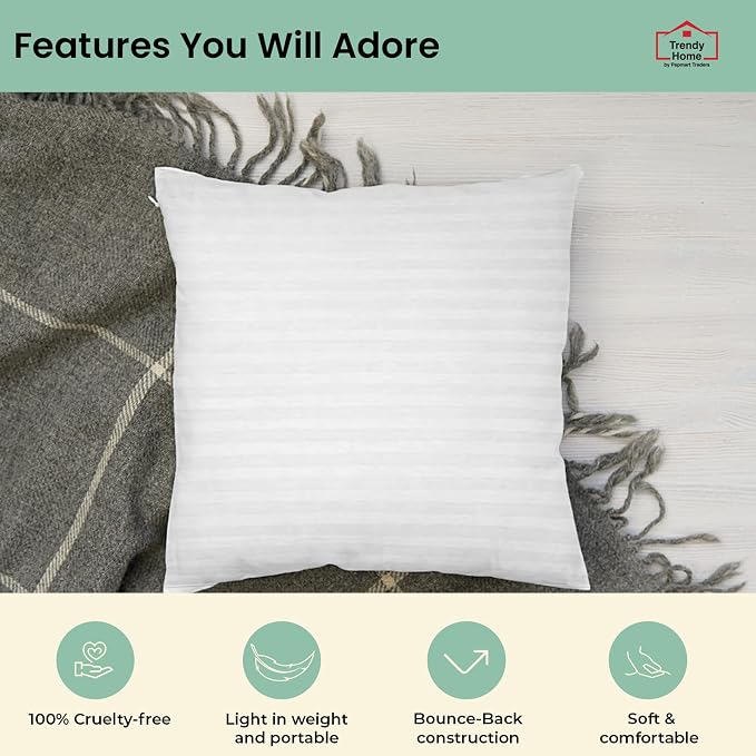 Trendy Home 18x18 Throw Pillow Insert (Set of 4, White) Bed and Couch Pillows Stuffer Hypoallergenic Decorative Home Indoor Outdoor Sofa Pillow Filler (Machine Wash, 4 Pack)