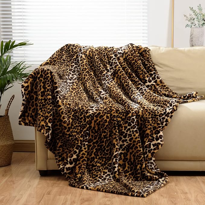 Bnuitland Leopard Print Flannel Blanket, Large Size 108x90 Inches for Bed Couch Travel, 300 GSM Double Sided Cheetah Print Super Soft Fuzzy Fluffy Fleece Blanket for Adults