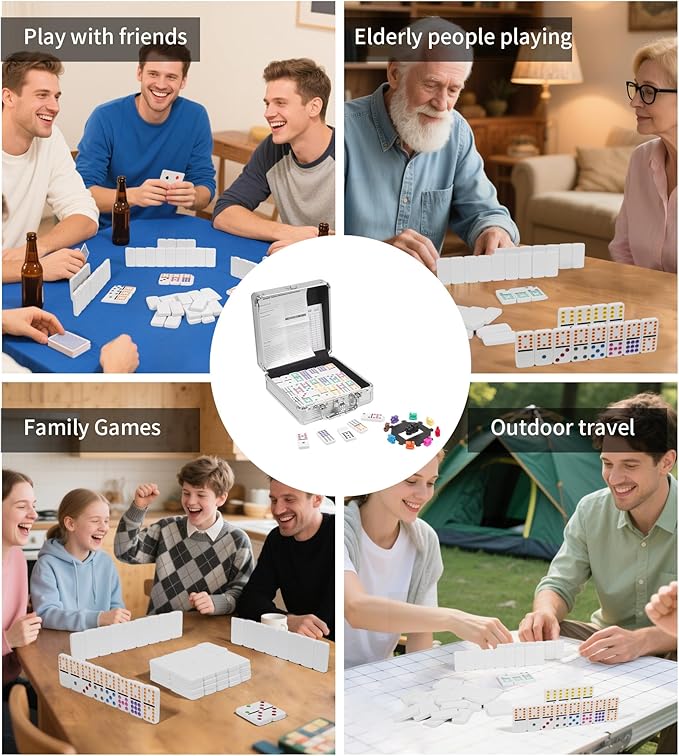 Dominoes Sets with Mexican Train for Adult,Domino Tile Board Game with Hub for Kids Family,Double 12 Classic Board Games with Aluminum Carry Case(Dots)