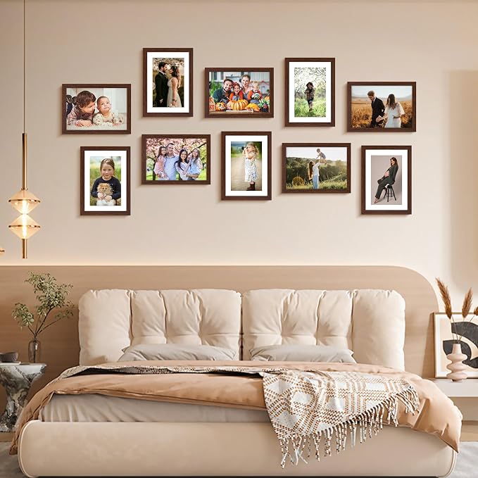 5x7 Picture Frame Set of 2, Photo Frame with HD Plexiglass, Display Pictures 4x6 with Mat or 5x7 Without Mat, Brown Picture Frames Collage for Tabletop or Wall Display