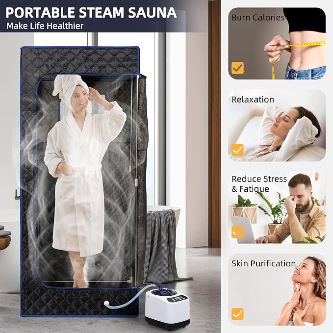 BOCHPOWER Portable Sauna Box, 3.0L Steamer, Remote Control, Folding Chair, 9 Levels (Full Size)