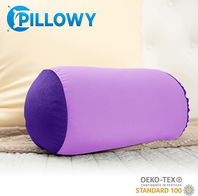 Microbead Bolster Neck Roll Pillow, Gently On Body, Head, Neck & Shoulders No Pain Rest, Relax Sleep - Silky Feel Prevent Wrinkles & Hair Breakage - Lightweight Cylinder, 14" x 8", Paril Purple