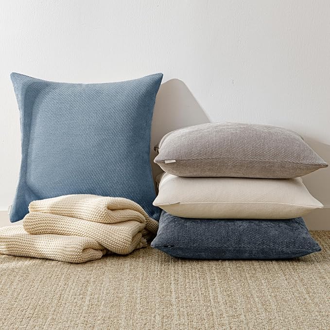 a moment Pack of 2 Decorative Chenille Throw Pillow Covers with Twill Cushion Covers for Sofa Living Room Couch Bed 16x16 Inch Coastal Blue