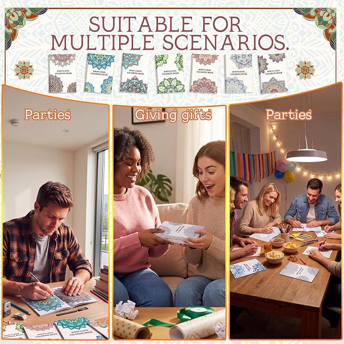 Liliful 144 Pcs Natural Mandala Coloring Book Bulk 5 x 7 Inch Vintage Intricate Mandala Designs Party Favors Mindfulness & Stress Relief Coloring Books for Boho Home Decor & Wellness Gifting